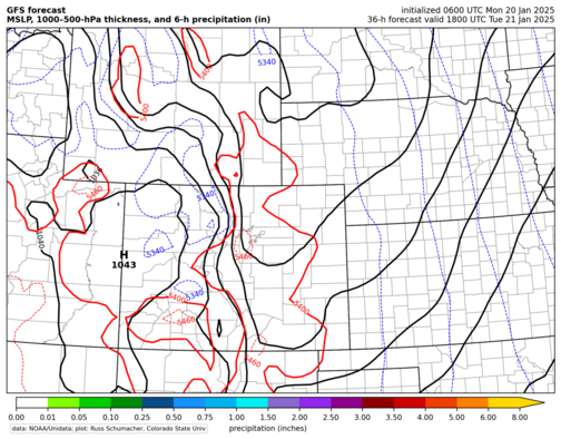 GFS MSLP, thickness, 6-hr precip (Colorado zoom) (click image for animation)