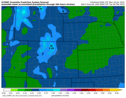 EPS mean: Total accumulated precipitation (Colorado zoom) (click image for animation)