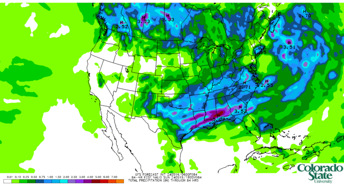 GFS total accumulated precipitation (inches) (click image for animation)