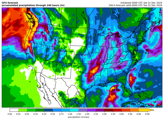 GFS total accumulated precipitation (inches) (click image for animation)