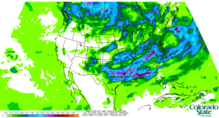 NAM total accumulated precipitation (inches) (click image for animation)