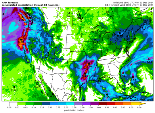 NAM total accumulated precipitation (inches) (click image for animation)