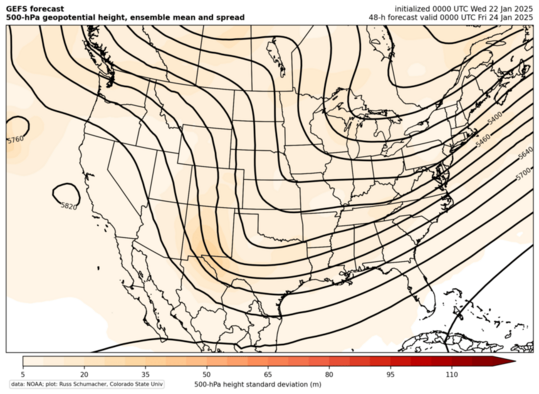 GEFS mean and spread: 500-hPa height (click image for animation)