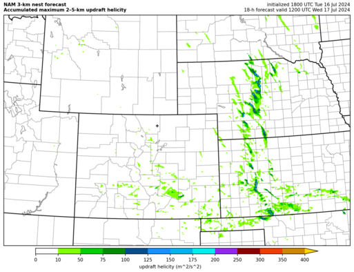 NAM nest accumulated maximum 2--5-km updraft helicity (click image for animation)