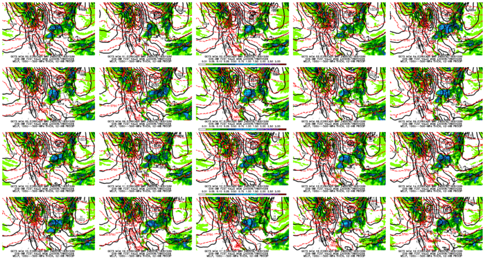 GEFS postage stamps: MSLP, 1000--500-hPa thickness, 12-hr precip (click image for animation)