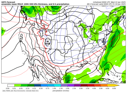 GEFS mean: MSLP, thickness, 6-hr precip (click image for animation)