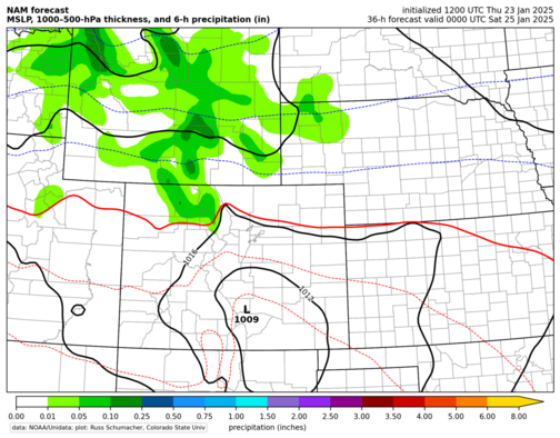 NAM MSLP, thickness, 6-hr precip (Colorado zoom) (click image for animation)