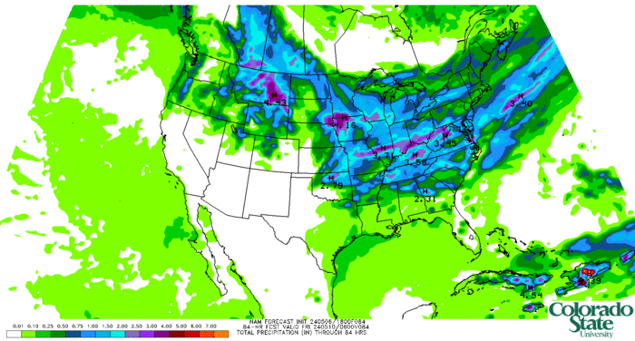 NAM total accumulated precipitation (inches) (click image for animation)