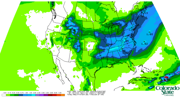 SREF mean: Total accumulated precipitation (inches) (click image for animation)