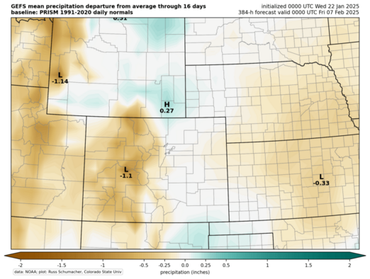 GEFS mean: Accumulated precipitation anomaly (Colorado zoom) (click image for animation)