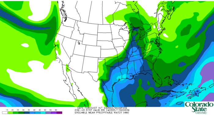 GEFS mean: Precipitable water (click image for animation)