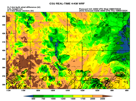LCL height and 0–1-km shear (Colorado) (click image for animation)