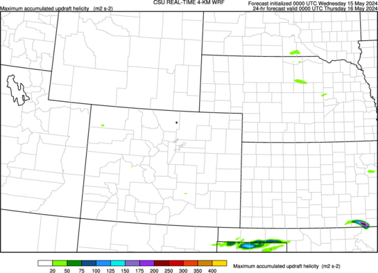 Accumulated maximum updraft helicity in 2–5-km layer (Colorado) (click image for animation)